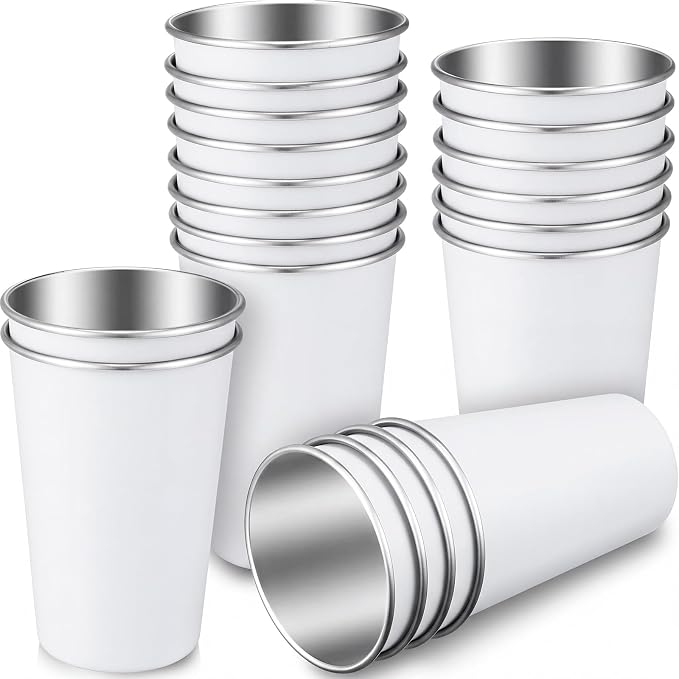 Mimorou 20 Pack 16 oz Stainless Steel Pint Cups Metal Cups Unbreakable Drinking by Mimorou
