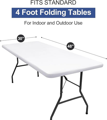 homing 2 Pack Rectangle Table Cloth, Elastic Fitted Fabric Tablecloth Fits for 4 Foot Folding Tables, Washable Table Cover for Picnic, Camping, Indoor & Outdoor (White, 30" x 48")