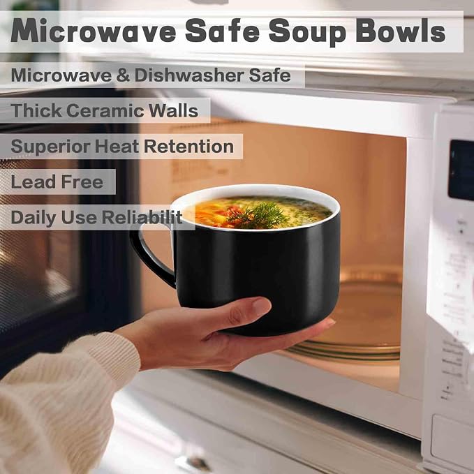 Soup Bowls with Handles & Spoons, 30oz Ceramic Ramen Bowl with Lid, Large Soup - Image 5
