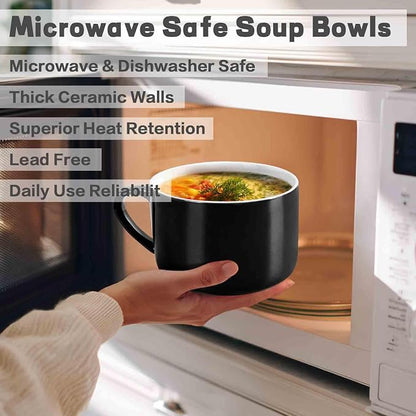 Soup Bowls with Handles & Spoons, 30oz Ceramic Ramen Bowl with Lid, Large Soup - Image 5