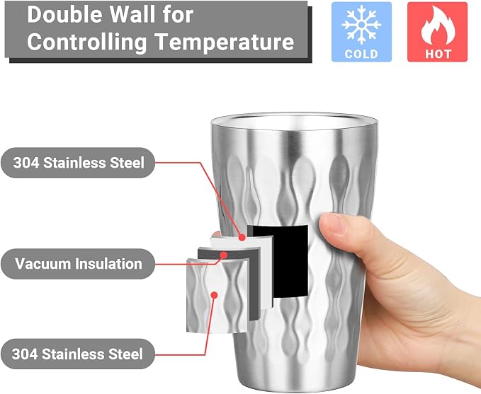Stainless Steel Double Wall Cups, 16 oz Insulated Tumbler, 8 Pack Unbreakable - Image 3