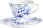 fanquare 5oz Retro Blue and White Roses Tea Cup and Saucer | Vintage Floral by fanquare