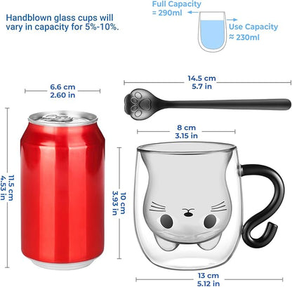 ecooe Cute Cat Mug Glass Coffee Cup 9.8oz Double Walled Glass Mug Cappuccino - Image 2