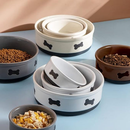 Sweejar Ceramic Dog Bowls with Bone Pattern, Dog Food Dish for Small Dogs, Porcelain Pet Bowl for Water 16 Fl Oz (Beige)