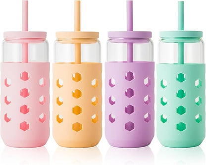 Mrsdry 20 oz Glass Cups with Lids and Straws by Mrsdry