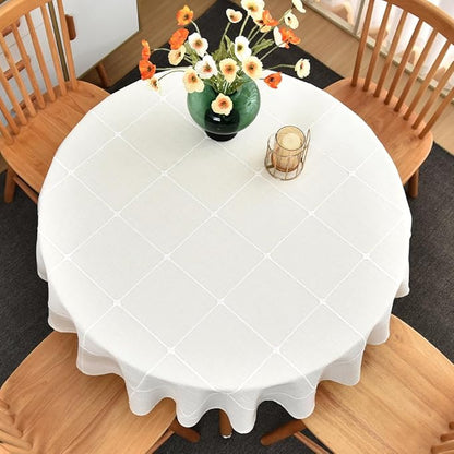 Zobesta White Round Tablecloth Christmas Round Table Cover 53 Inch, Circle Table Cloth Washable Farmhouse Tablecloth for Kitchen, Party, Picnic, Outdoor