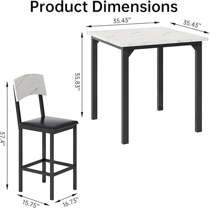 AWQM 5-Piece Dining Table Set, Dining Table Set for 4, Counter Height Table & 4 Bar Stools, Modern Kitchen Dining Set, with Upholstered Chairs, Compact Dining Set for Small Spaces, Marble Texture