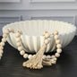 Decorative Bowl for Home Decor - White Large Decorative Fruit Bowls for Candy - Scalloped Ruffle Centerpiece key Bowl - Morden Round 10" Aesthetic Coffee Entry Table Decor With Wood Beads