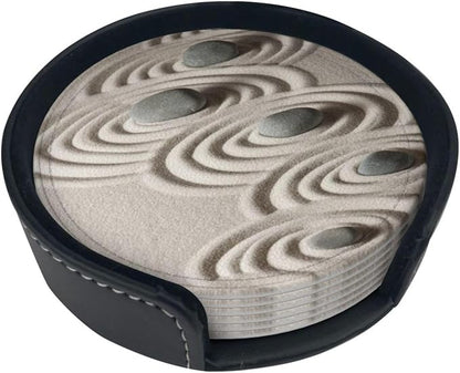 6 Pcs Japanese Zen Garden Meditation Stone Leather Coasters - Image 2