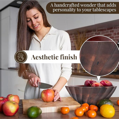 Folkulture Natural Ribbed Salad Bowl | 11” Large Mango Wood Serving Bowl - Image 5