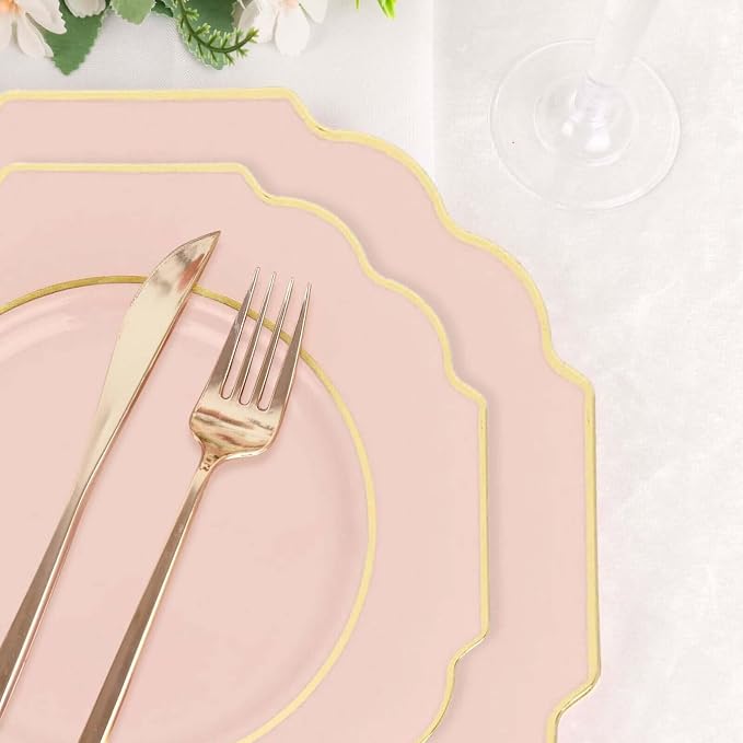 Blush Hard Plastic Dinner Plates, 50 Pack 11" Disposable Round Baroque Plates - Image 8