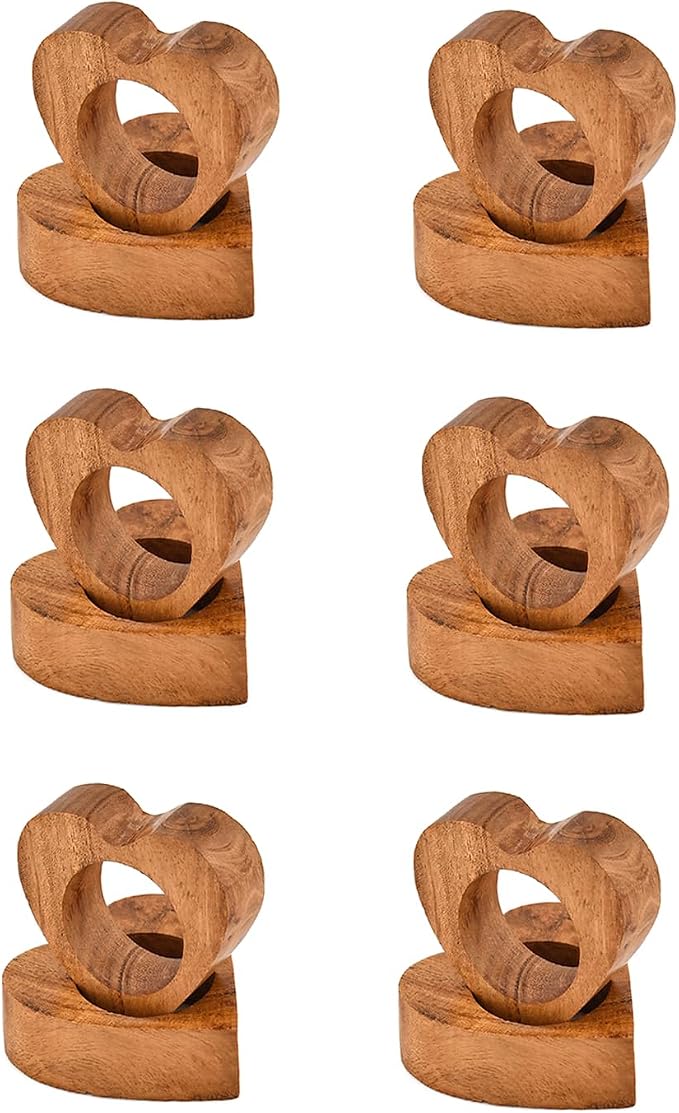 Napkin Rings Acacia Wood Heart Shape Napkin Rings - Image 3