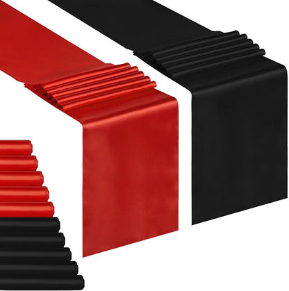 Red and Black Satin Table Runners 10 Pack 12x108 inch Silk Smooth Fabric | by B-COOL