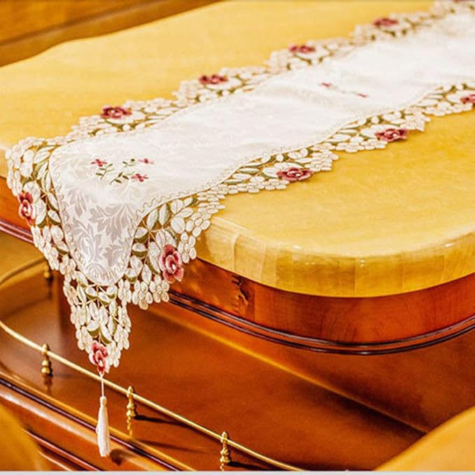 LeLehome 15 Inch X 58 Inch Classic Beige Table Runner, Flowers Embroidered Red - Image 8
