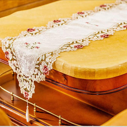LeLehome 15 Inch X 58 Inch Classic Beige Table Runner, Flowers Embroidered Red - Image 8