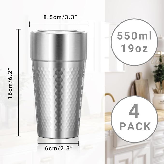 Stainless Cups, 19 oz Double Wall Insulated Tumbler, 4 Pack Unbreakable - Image 2