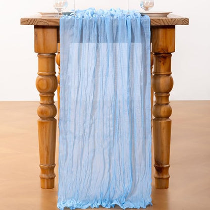 DeZerlor Baby Blue Cheesecloth Table Runners 4 Pack Summer Boho Runners | - Image 5