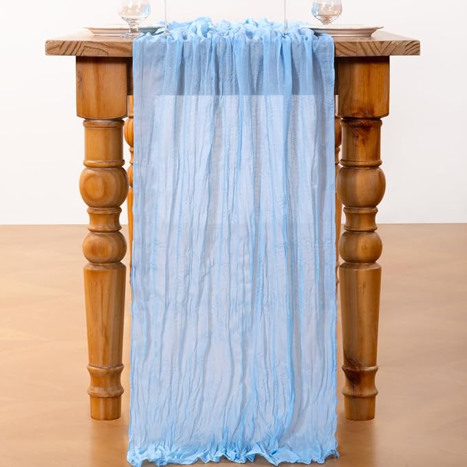 DeZerlor Baby Blue Cheesecloth Table Runners 2 Pack Summer Boho Runners | - Image 3