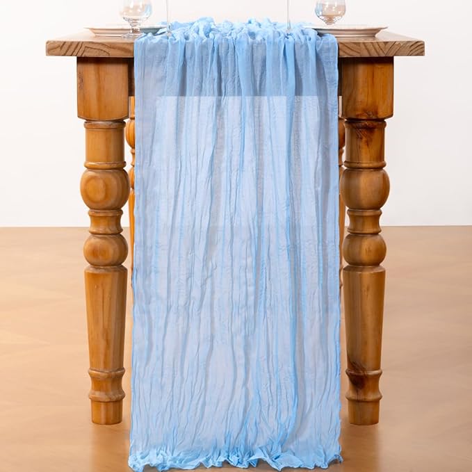DeZerlor Baby Blue Cheesecloth Table Runners 10 Pack Summer Boho Runners | - Image 5