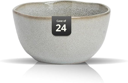 Organic Shape Highland Ceramic Cereal Bowl, 24pcs 5.5 Inch Handmade Reactive Glaze Stoneware Rice bowl with Wavy Edge, for Kitchen, Microwave & Dishwasher Safe, Scratch Resistant-grey