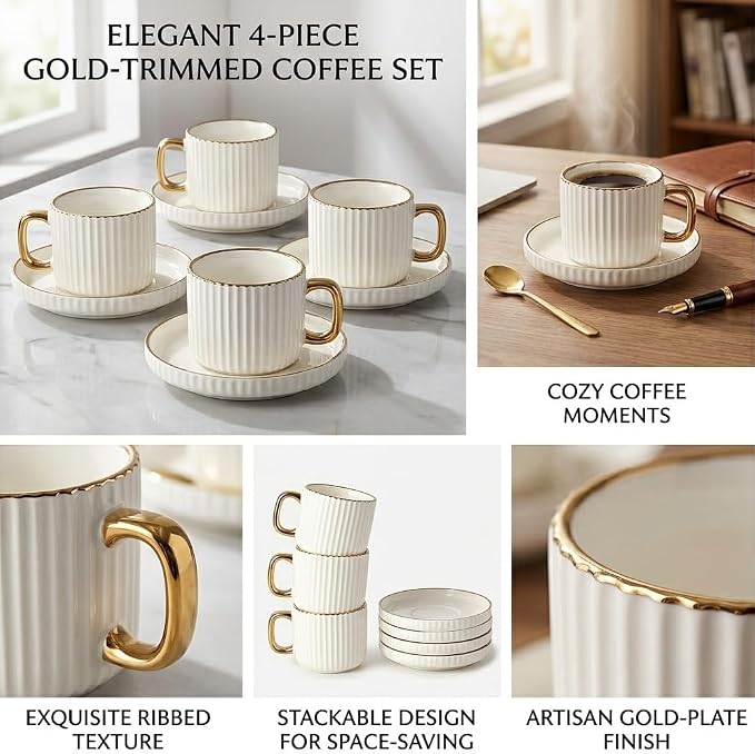 Ceramic Tea Cups Coffee Cup and Saucers Set of 4 - Image 6