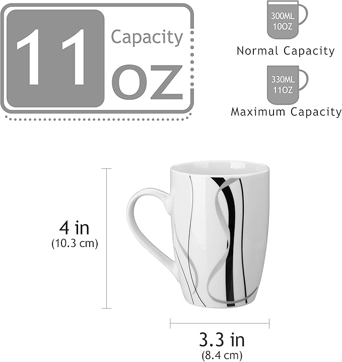 VEWEET Coffee Mugs Set of 6, 11 OZ White Ceramic Mugs, Fiona | White Ceramic - Image 3