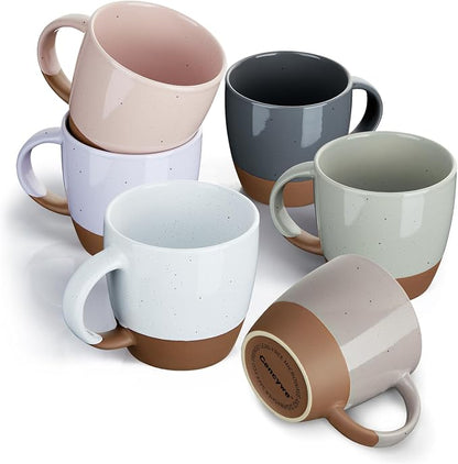 Morandi Color Ceramic Coffee Mugs Set of 6, 18 oz Coffee Cups by Gencywe