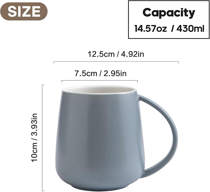 Eyoriza 15Oz Matte Ceramic Coffee Mug, Big Handle, Microwave and Dishwasher Safe - Image 2
