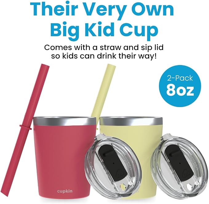 CUPKIN Eco Kids Tumbler Cup, The Original 8 oz Stackable Stainless Steel Metal - Image 2