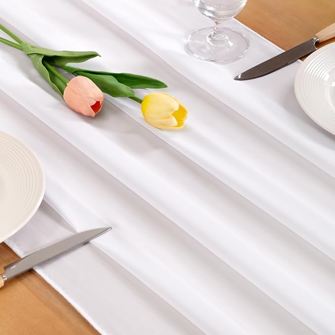 White Chiffon Table Runner Summer Boho Wedding Birthday Party Decor | 14ft - Image 2