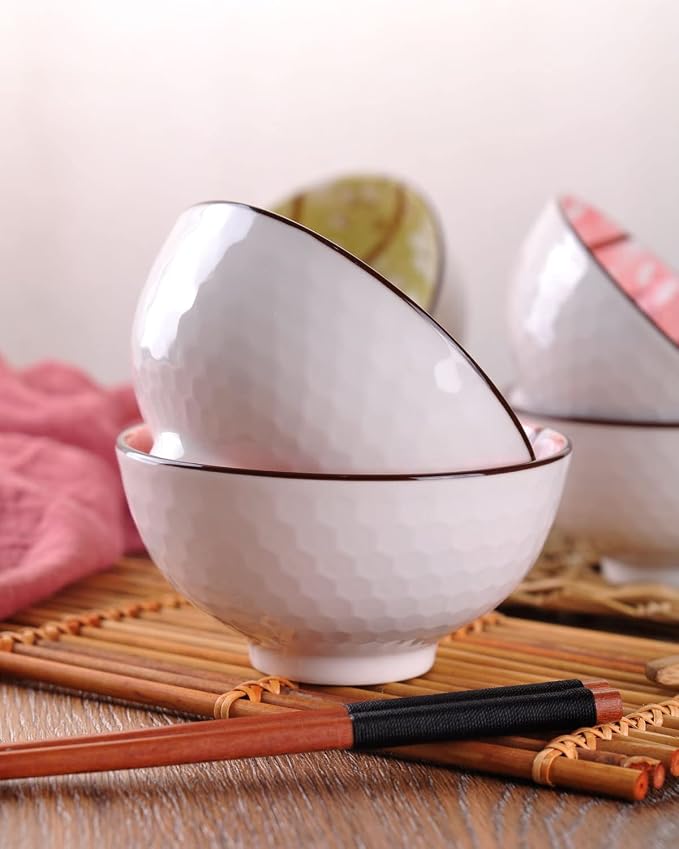 WHJY Cherry Bloom Chinese Japanese Ceramic Rice Bowl 10 oz, Sakura Bowl Gift Set - Image 3
