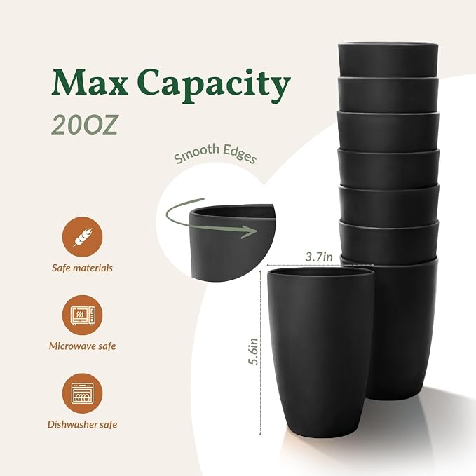 Homienly Wheat Straw Cups 8 PCS Plastic Cups Unbreakable Drinking Cup Reusable - Image 3
