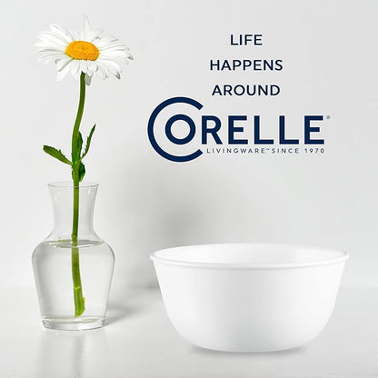 Corelle Vitrelle 28-oz Soup/Cereal Bowls Set of 6 Chip & Crack Resistant Dinnerware Bowls for Soup, Ramen, Cereal and More, Triple Layer Glass, Winter Frost White