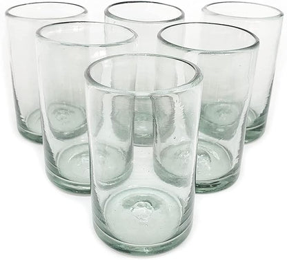 Clear 14 oz Drinking Glasses (Set of 6) - Hand Blown Mexican Glassware Recycled Glass Drinking Glasses for Water, Juice, Margarita, Cocktails & Whiskey, Lead-Free Toxin Free