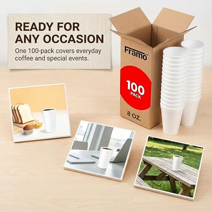 Framo 8 Oz Foam Cups Lightweight Insulated Cups - Image 4