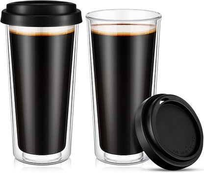 Honeydak 2 Pack 16 oz Double Walled Glass Coffee Mugs by Honeydak