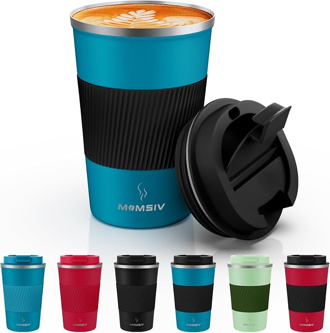 MMOMSIV 12oz Travel Coffee Mug, Insulated Coffee Cup by MOMSIV