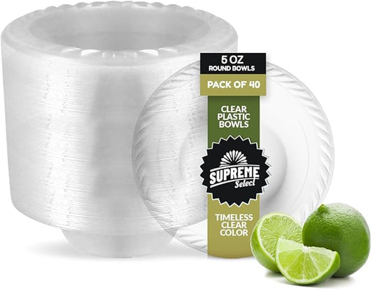 Clear Disposable Plastic Bowls [Pack of 120 | 5 Oz Bowls] Microwave Safe Disposable Bowls- Sturdy Rimmed Soup/Salad/Dessert/Ice Cream Bowls For Weddings, Parties, Kitchen Use