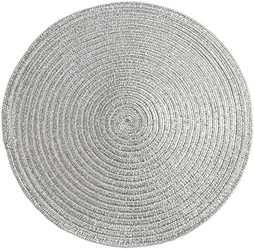 SHACOS Christmas Glitter Silver Placemats Set of 8 Sparkle Bling 15 inch Round - Image 3