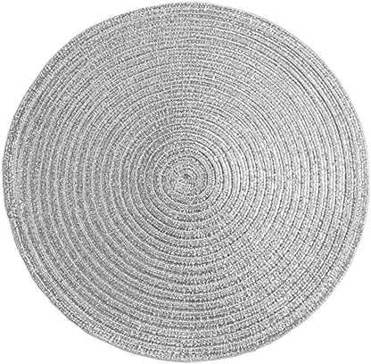 SHACOS Christmas Glitter Silver Placemats Set of 8 Sparkle Bling 15 inch Round - Image 3