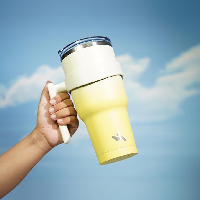 Konokyo 40 oz Tumbler with Handle and Straw, Insulated Travel Mug | Lemon; - Image 5