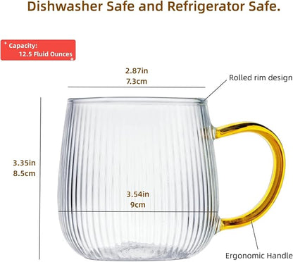 GLASKEY Borosilicate Glass Coffee Mugs Set of 2, 12 oz Glass Coffee Cups - Image 6