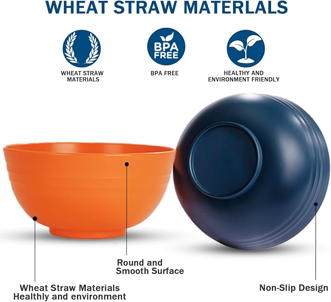 Rubtlamp Wheat Straw Dinnerware Set, Plastic Plates Set Reusable Include Dinner - Image 5
