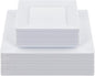 Goodluck 60 Pack Disposable Square Plastic Plates - Heavy Duty Dinner (9.5") & Dessert (6.5") Plates - Fancy for Wedding, Holiday, Birthday - White