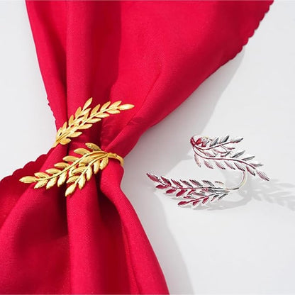 14K Gold Napkin Rings Set of 12, Metal Gold Leaf Napkins Rings Holder Buckles - Image 4