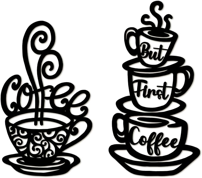 Oubasa Metal Pour Coffee Cup Wall Decor, Minimalist Cafe Themed by OubasaMakeYourHomeAmazing