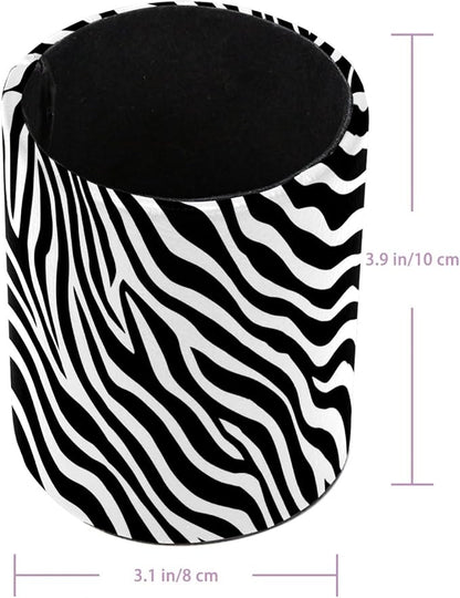 Leather Pen Holder for Desk, Zebra Print Pencil Cup Pen Organizer Makeup Brush - Image 3