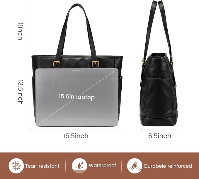 LOVEVOOK Laptop Tote Bag for Women, Leather Work Computer Briefcase Bag | Large - Image 4