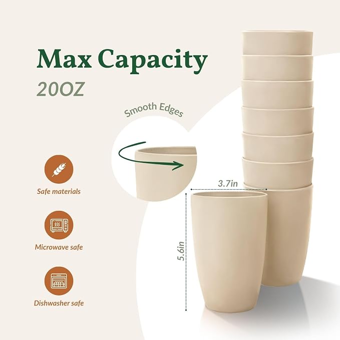 Homienly Cups for Kitchen Unbreakable Wheat Straw Cups 8 PCS Alternative to - Image 3