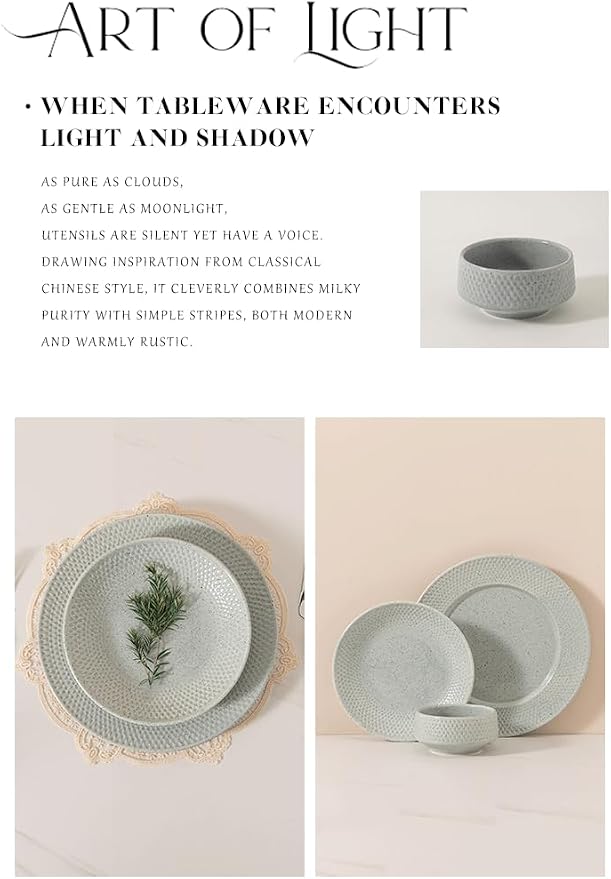 4-piece set, embossed B design plate and bowl set, microwave and dishwasher - Image 2